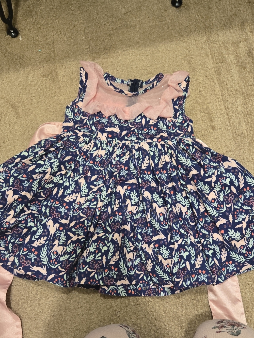 Navy Floral & Pink Ruffle Toddler Dress